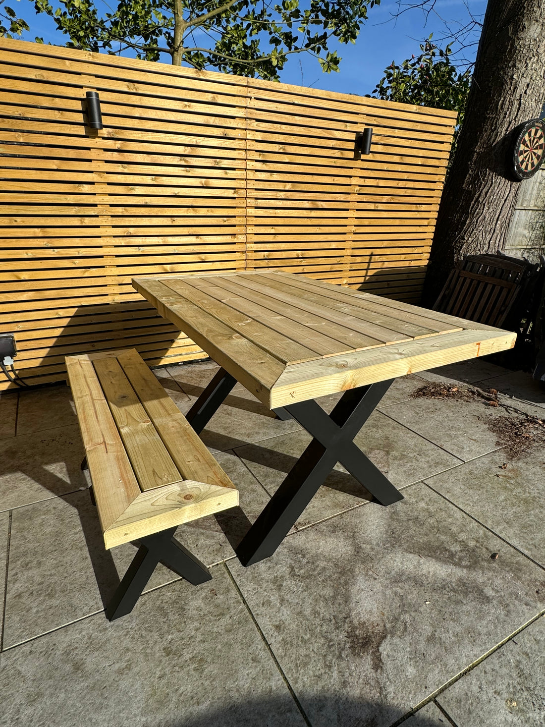 Outdoor Wooden Garden Table &amp; Bench