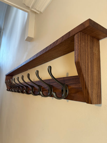 Solid Walnut Coat Rack With Shelf