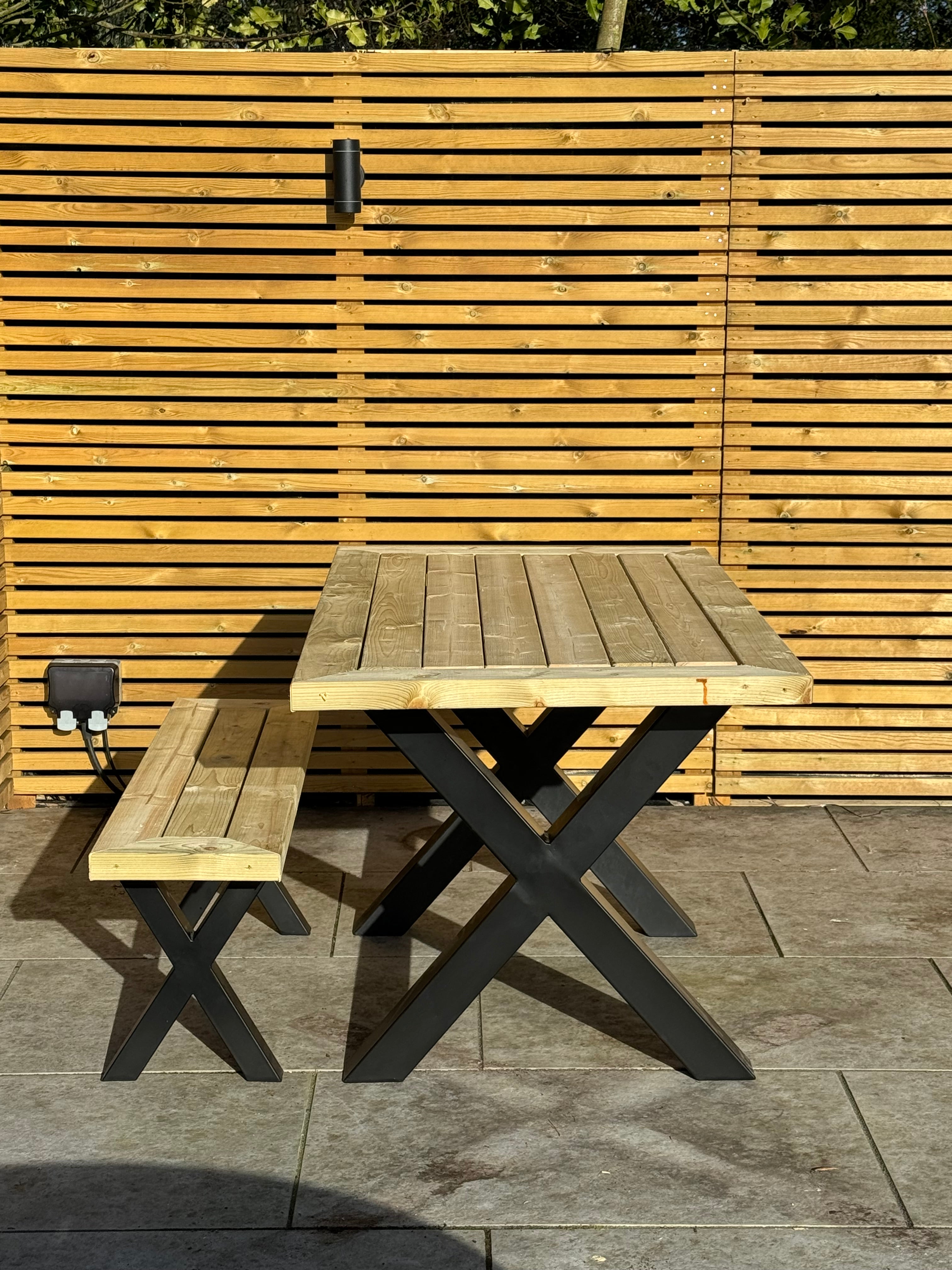 Outdoor Wooden Garden Table &amp; Bench