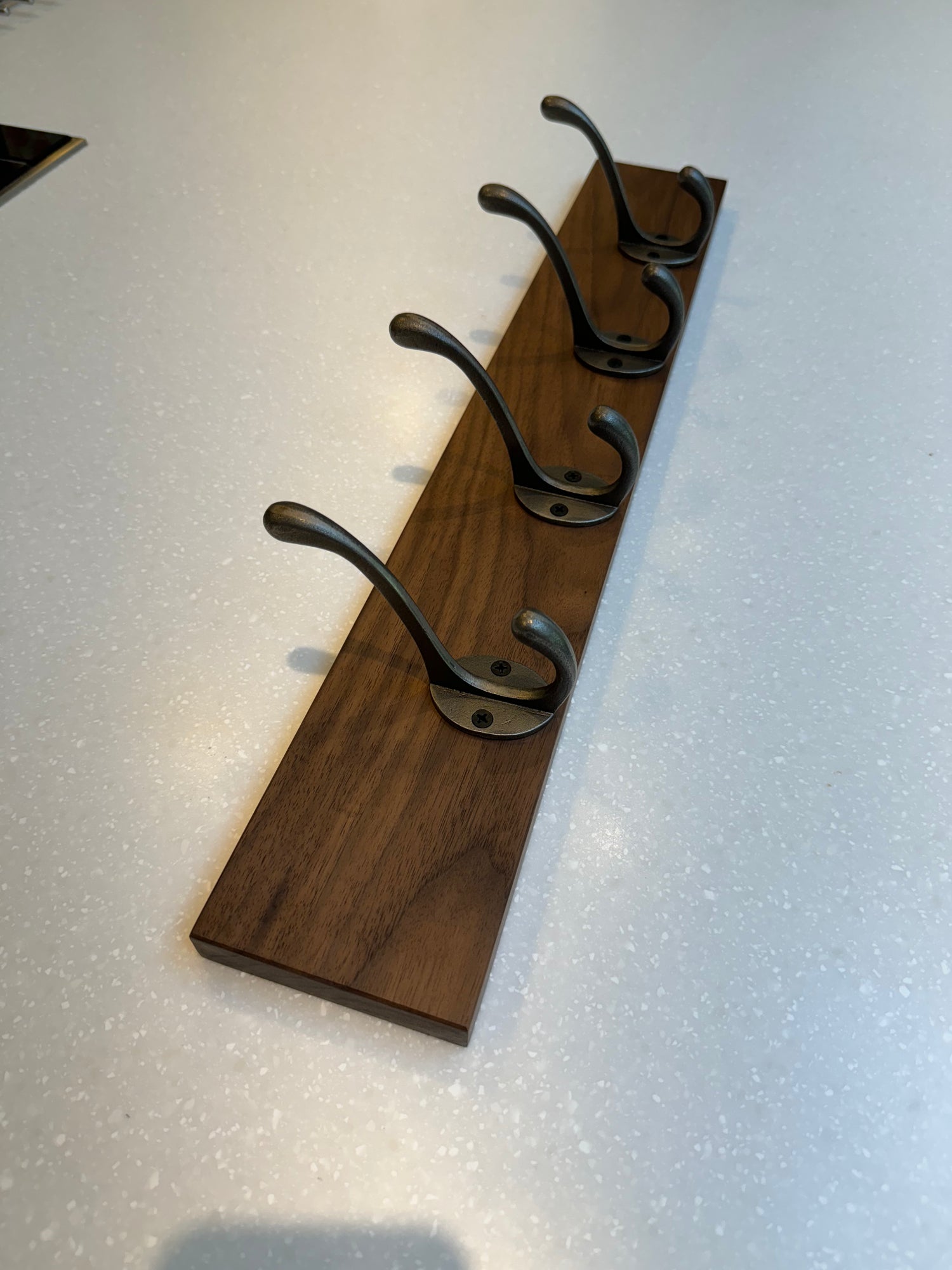 Solid Walnut Coat Rack With Cast Iron Hooks