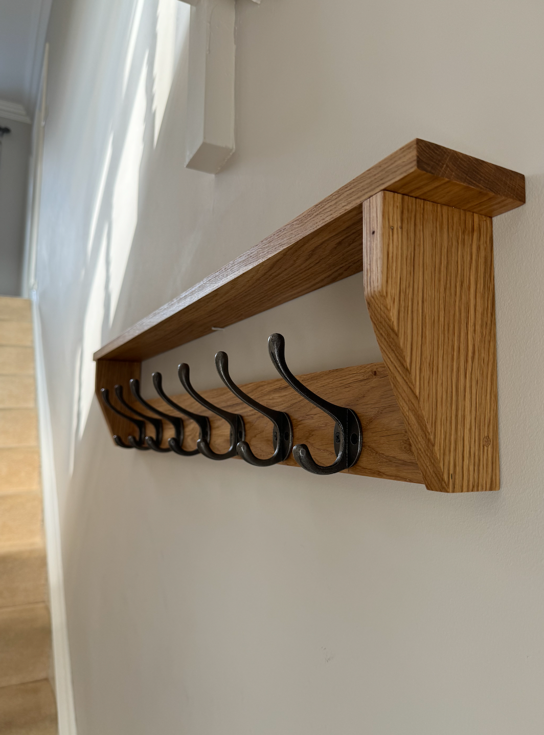 Solid Oak Coat Rack With Shelf