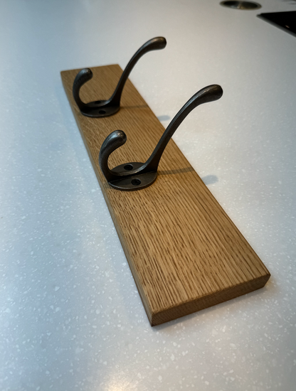 Solid Oak Coat Rack With Cast Iron Hooks