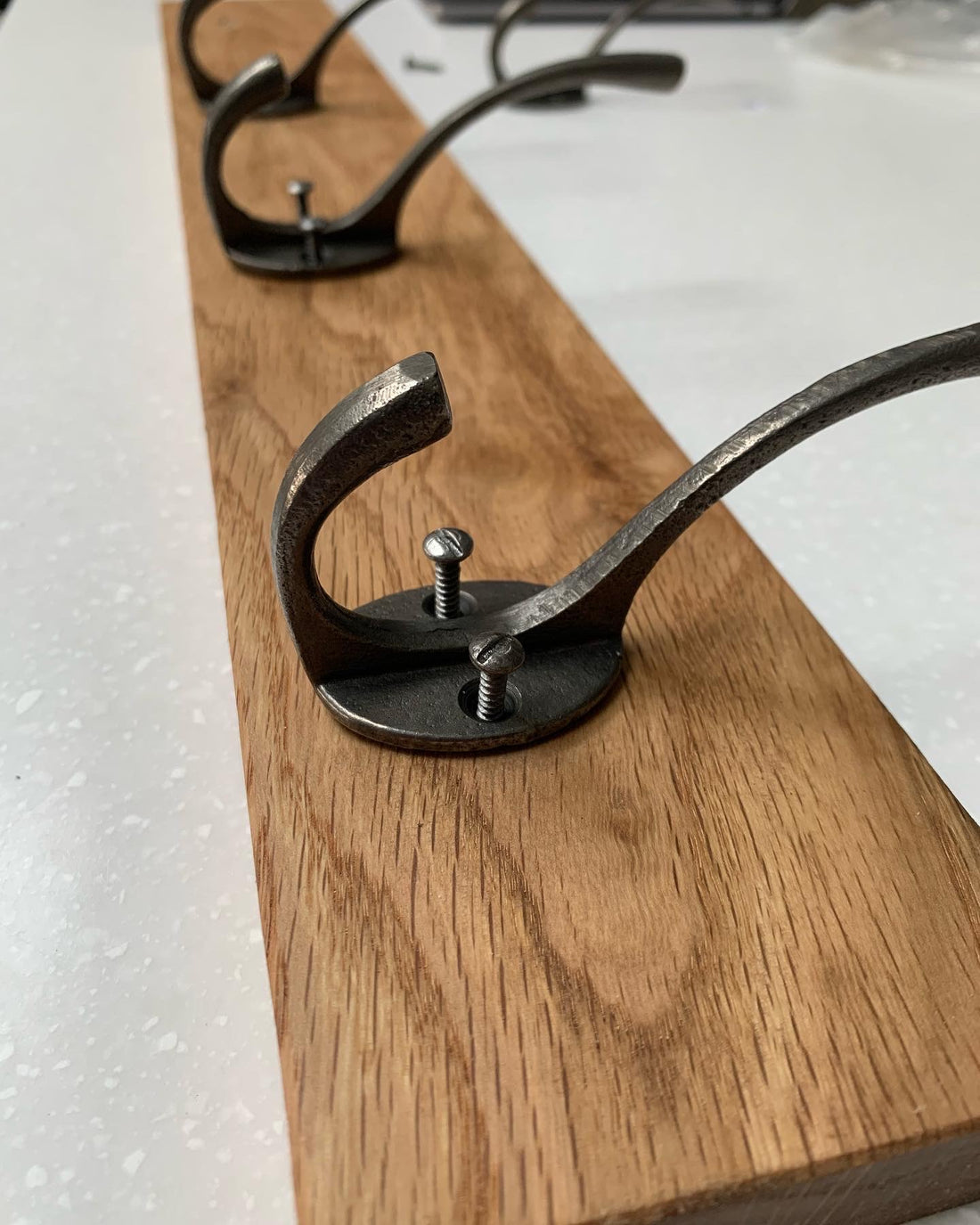 Solid Oak Coat Rack With Cast Iron Hooks